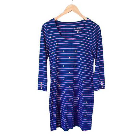 LILLY PULITZER Merrit Dress In True Blue Palm Stripe Small Blue Pink Beaded - Picture 7 of 11